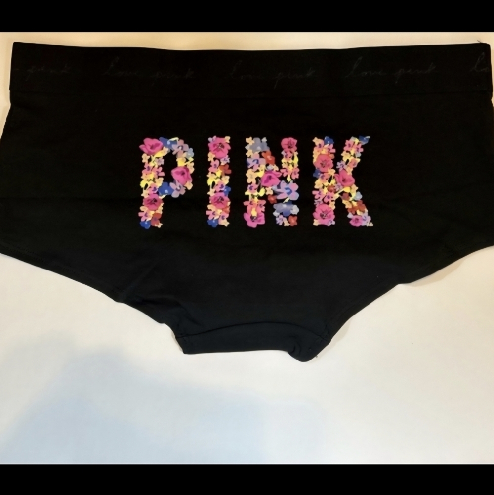 5/$40🛍😩Victoria's Secret PINK Black Floral PINK Boyshort 🌸🏵🌺🌼